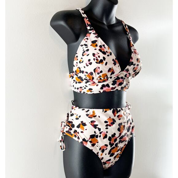 Hula Honey High Waisted Leopard Print Two Piece Bikini Swimsuit White XL - Picture 6 of 6